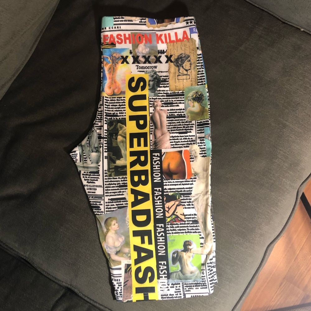 Graphic Newspaper Print Biker Shorts - Picture 3 of 6